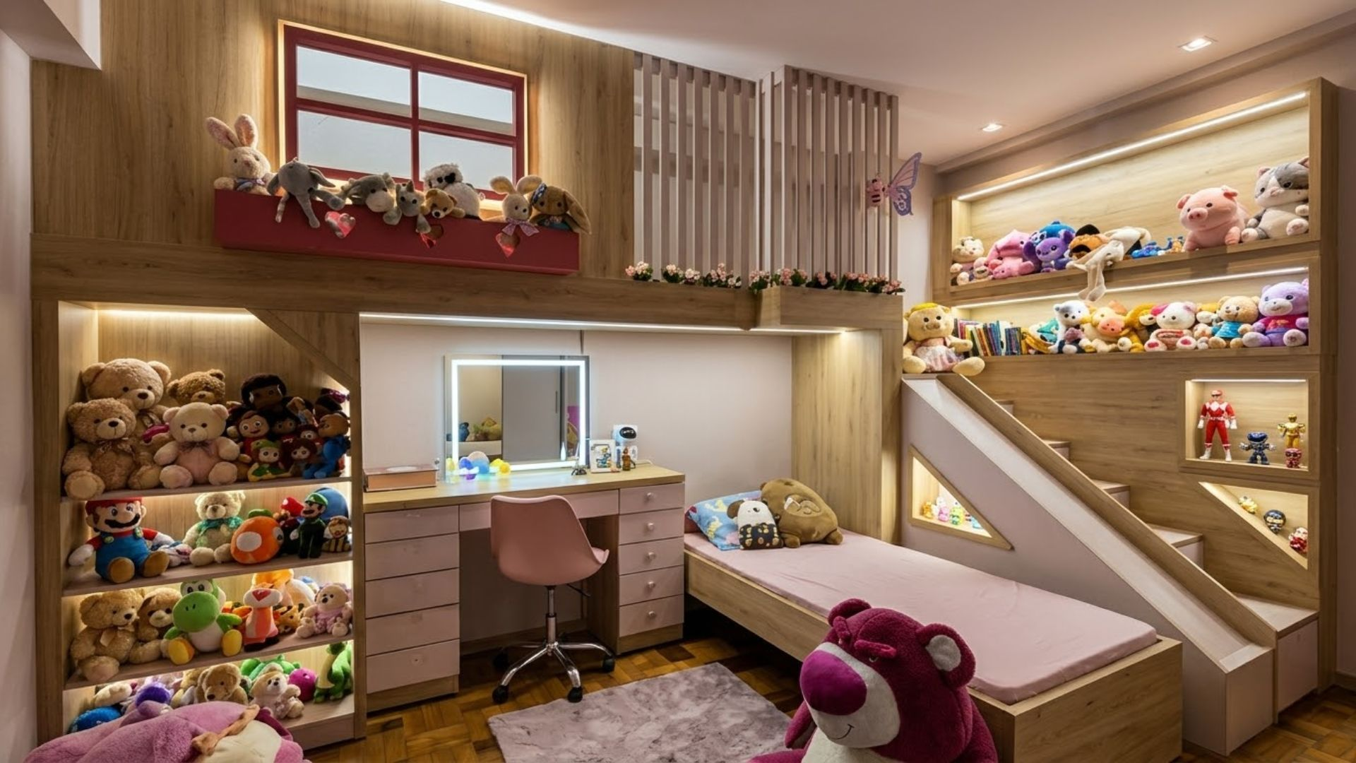 Dormitório infantil com móveis planejados, iluminação integrada e marcenaria sob medida da ArtPro